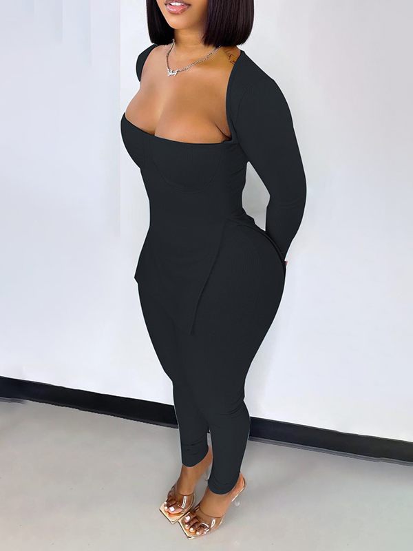 Slit Ribbed Top & Pants Set--Clearance Ins Street