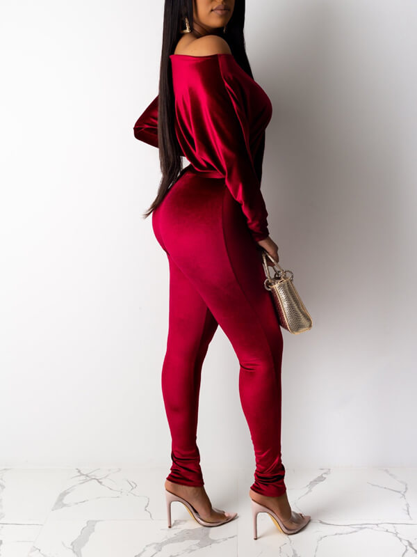 Velvet Boat-Neck Tied Jumpsuit Ins Street