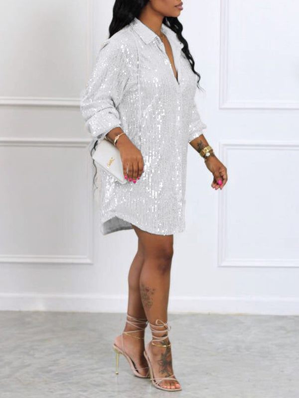 Sequin Shirt Dress Ins Street