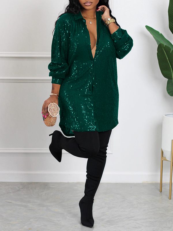 Sequin Shirt Dress Ins Street