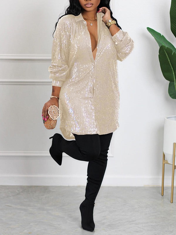 Sequin Shirt Dress Ins Street