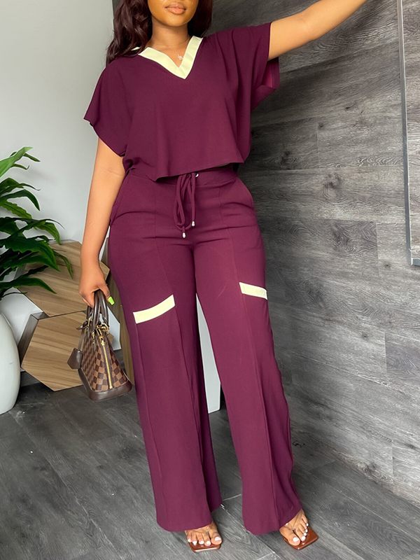 V-Neck Top & Drawstring Pants Set Ins Street