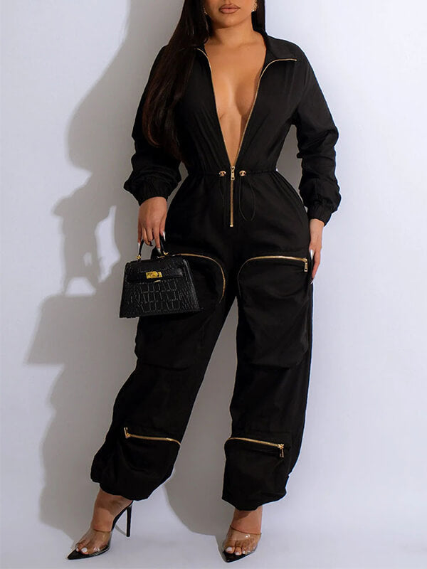 Zip-Front Cargo Jumpsuit Ins Street