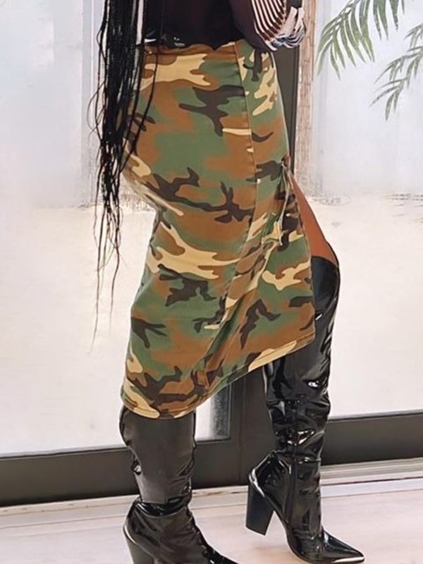 Camo Cargo Slit Skirt Ins Street