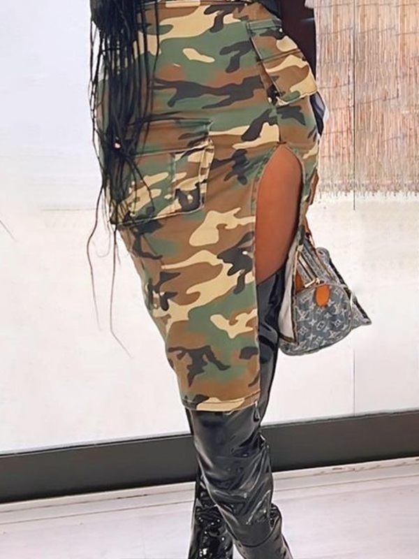 Camo Cargo Slit Skirt Ins Street