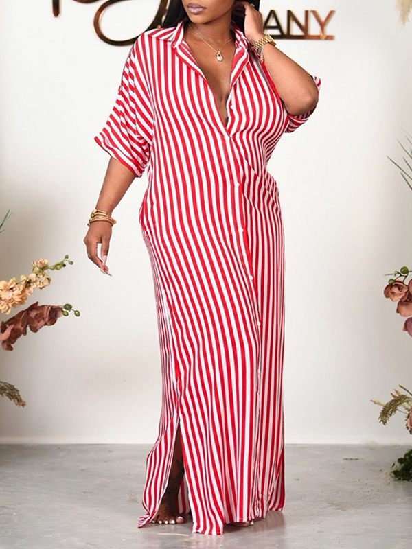 Stripe Shirt Dress Ins Street