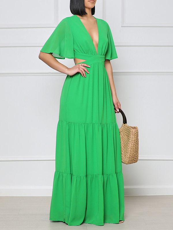 V-Neck Cutout Maxi Dress Ins Street