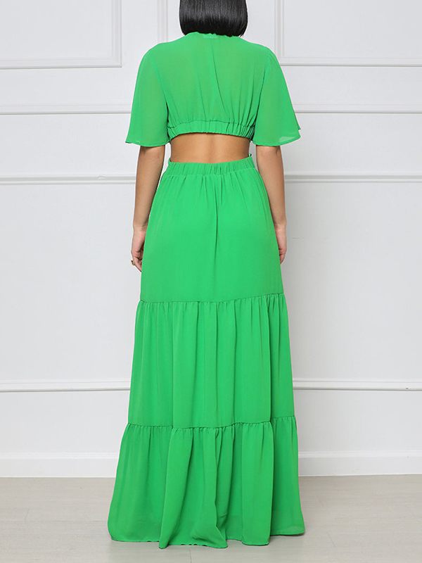 V-Neck Cutout Maxi Dress Ins Street