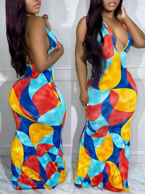 Colorblock Halter Dress Ins Street