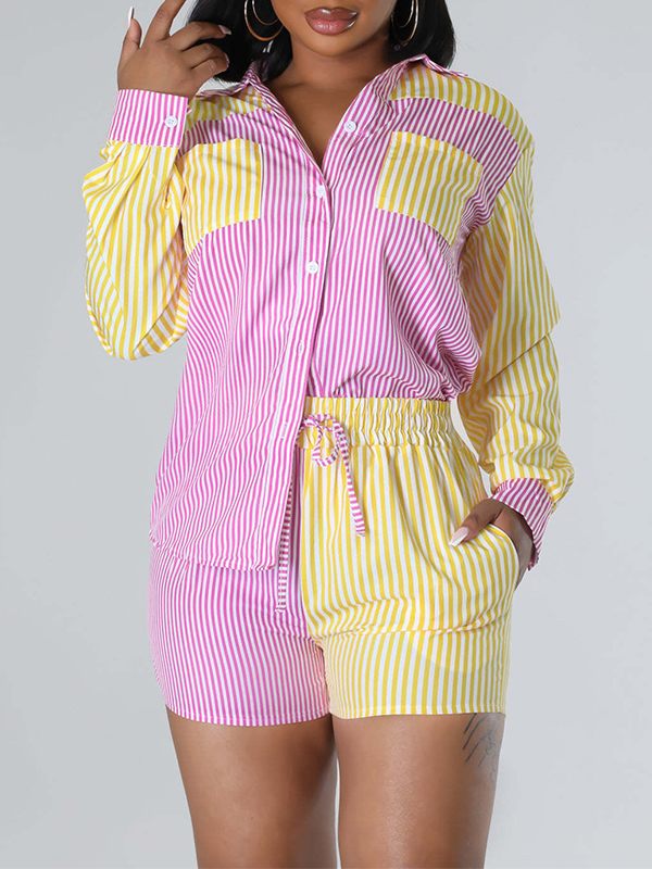 Stripe Combo Shirt & Shorts Set Ins Street