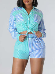 Stripe Combo Shirt & Shorts Set Ins Street