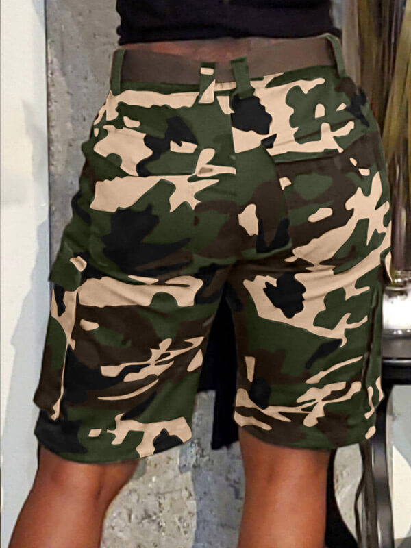 Drawstring Camo Cargo Shorts Ins Street