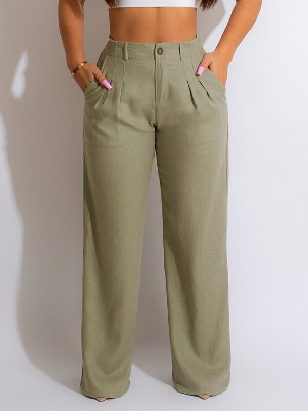 Solid Straight-Leg Pants Ins Street