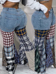 Plaid Combo Jeans Ins Street