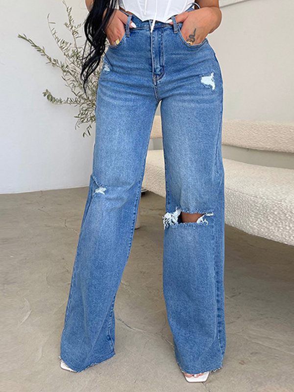 Ripped Wide-Leg Jeans Ins Street