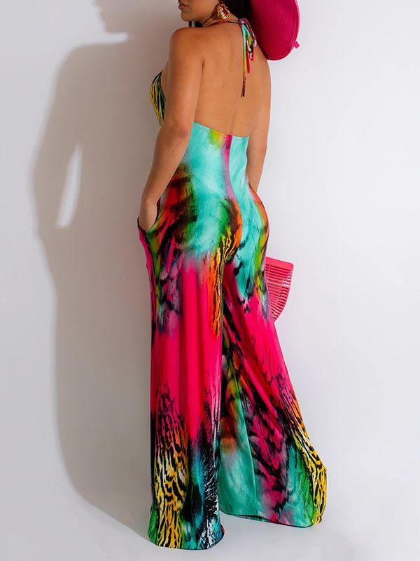 Printed Halter Jumpsuit Ins Street