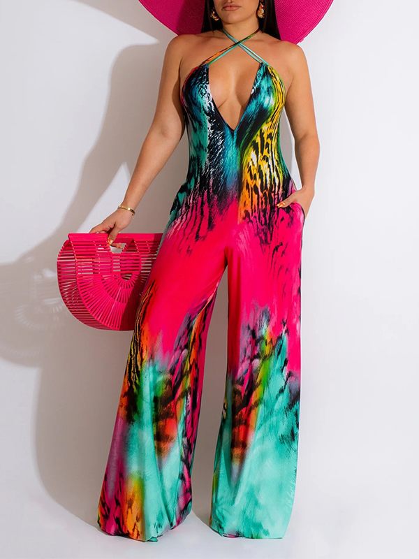 Printed Halter Jumpsuit Ins Street