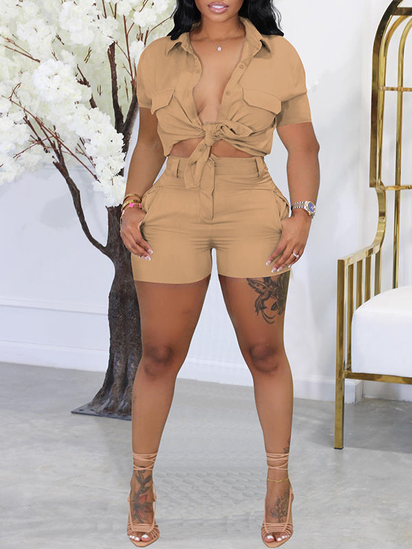 Solid Cargo Shirt & Shorts Set Ins Street