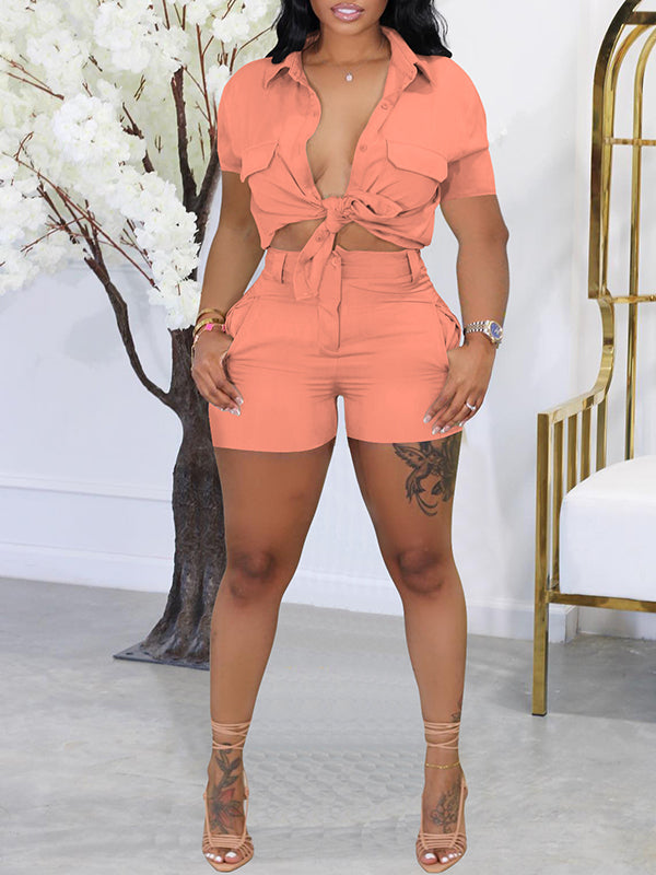 Solid Cargo Shirt & Shorts Set Ins Street