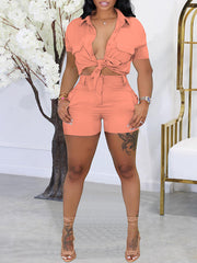 Solid Cargo Shirt & Shorts Set Ins Street