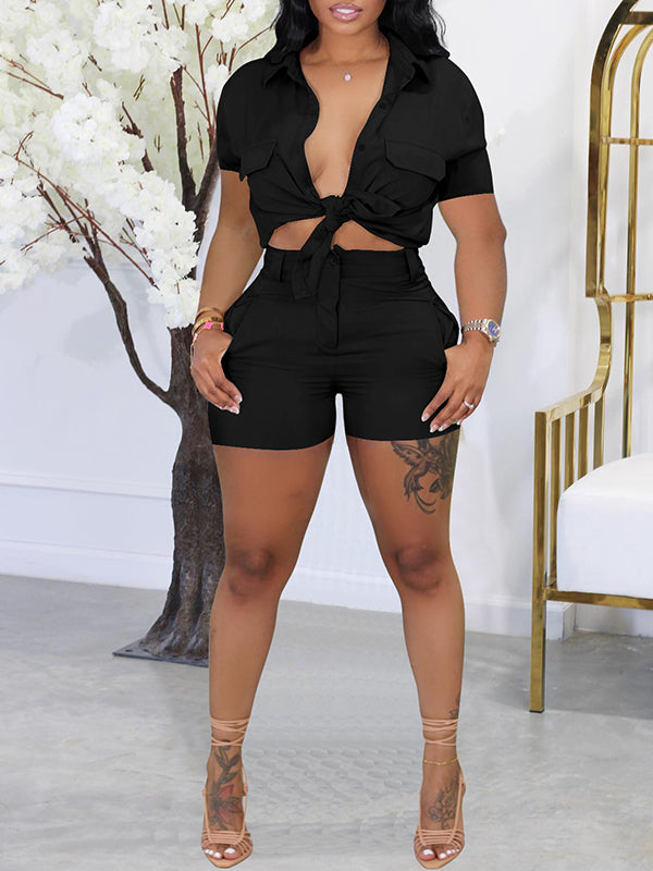 Solid Cargo Shirt & Shorts Set Ins Street