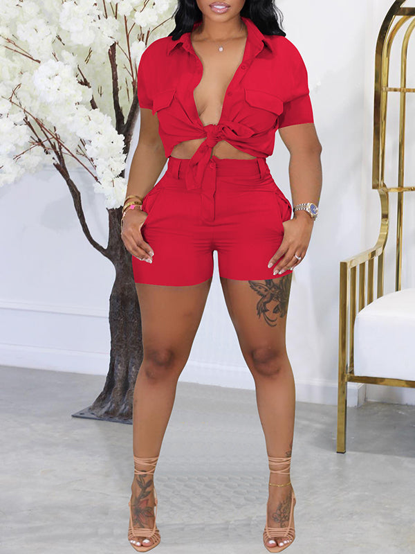 Solid Cargo Shirt & Shorts Set Ins Street