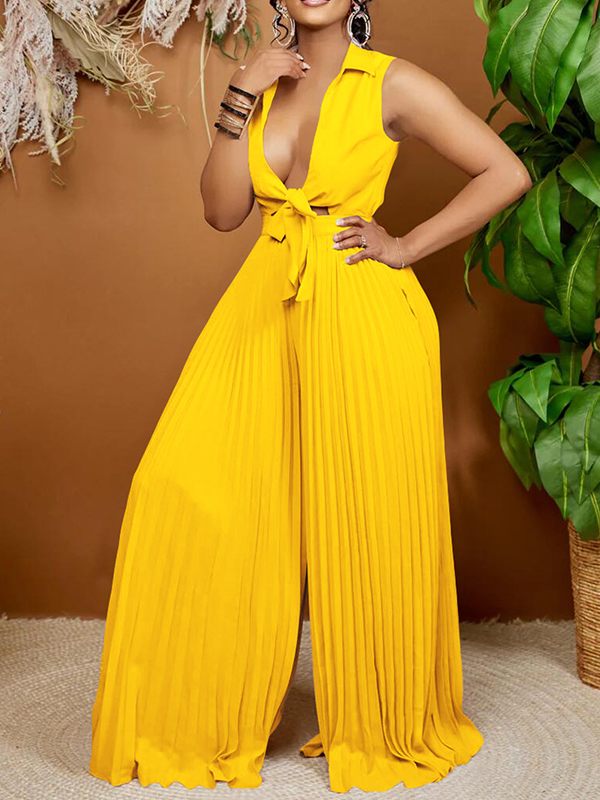 Solid Sleeveless Pleated Jumpsuit Ins Street