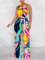 Printed Sleeveless Tied Jumpsuit Ins Street