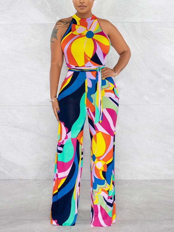 Printed Sleeveless Tied Jumpsuit Ins Street