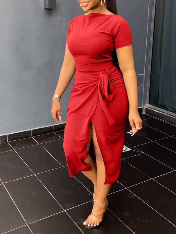 Solid Cropped Top & Slit Skirt Set Ins Street