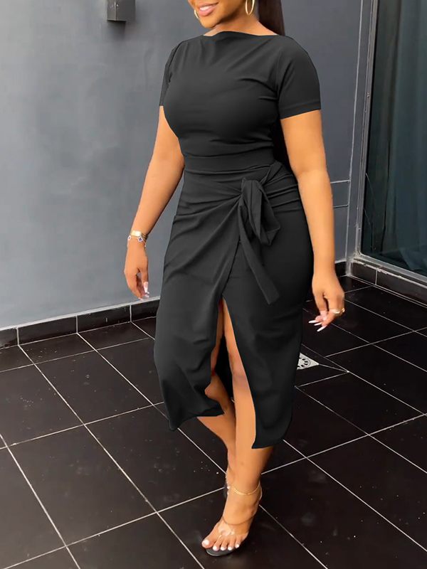 Solid Cropped Top & Slit Skirt Set Ins Street