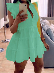 Solid Frilled Shirt Dress Ins Street