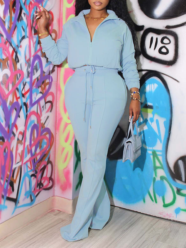 Zip-Front Top & Drawstring Pants Set Ins Street