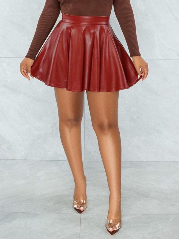 Faux-Leather Mini Skirt Ins Street