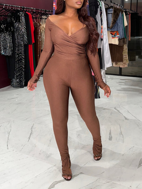 V-Neck Top & Pants Set Ins Street