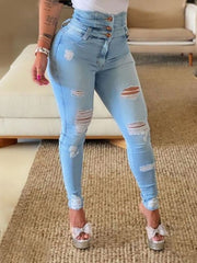 High-Waist Ripped Jeans Ins Street