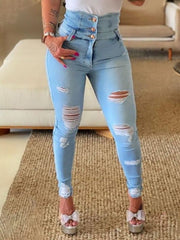 High-Waist Ripped Jeans Ins Street