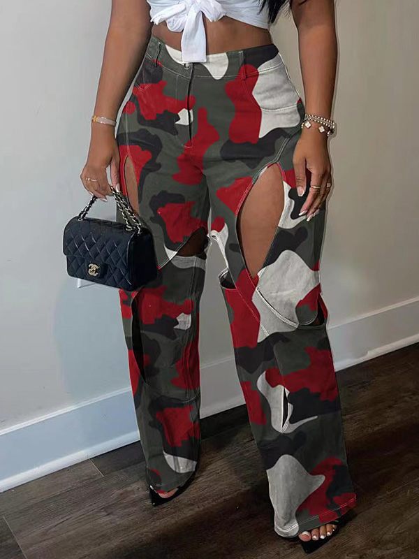 Camo Cutout Pants Ins Street