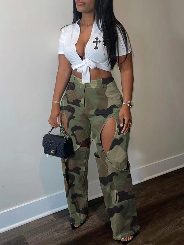 Camo Cutout Pants Ins Street