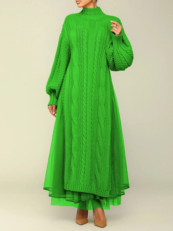 Knit Dress with Mesh Skirt Ins Street