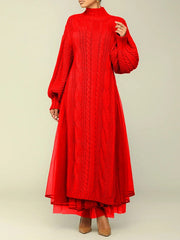 Knit Dress with Mesh Skirt Ins Street