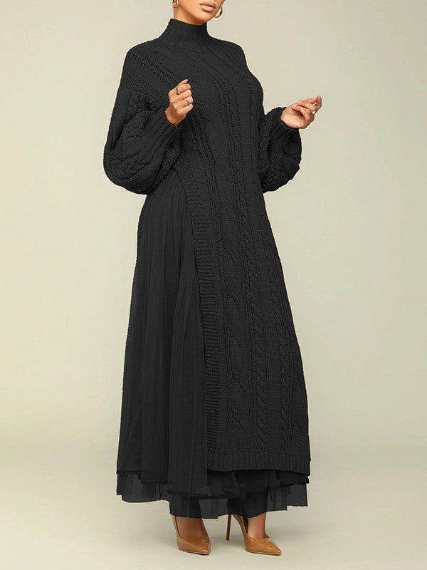 Knit Dress with Mesh Skirt Ins Street