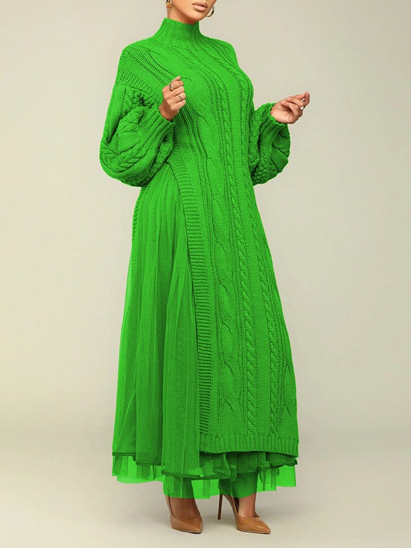 Knit Dress with Mesh Skirt Ins Street