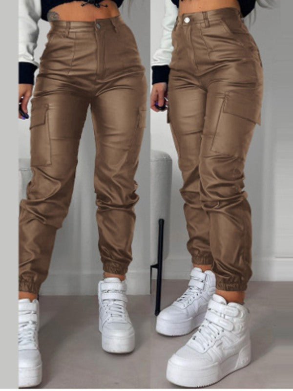 Faux-Leather Cargo Pants Ins Street