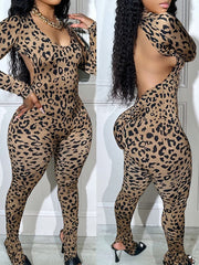 Leopard Open-Back Jumpsuit Ins Street