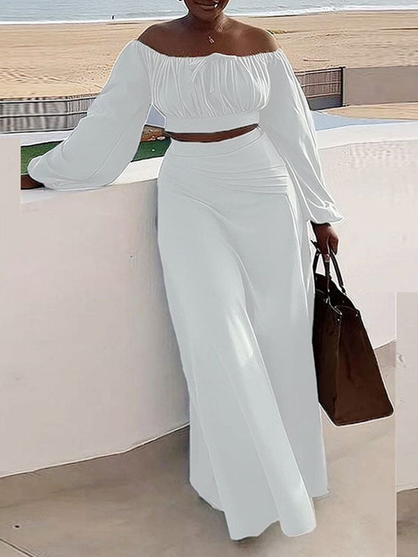 Off-Shoulder Crop Top & Slit Skirt Set Ins Street