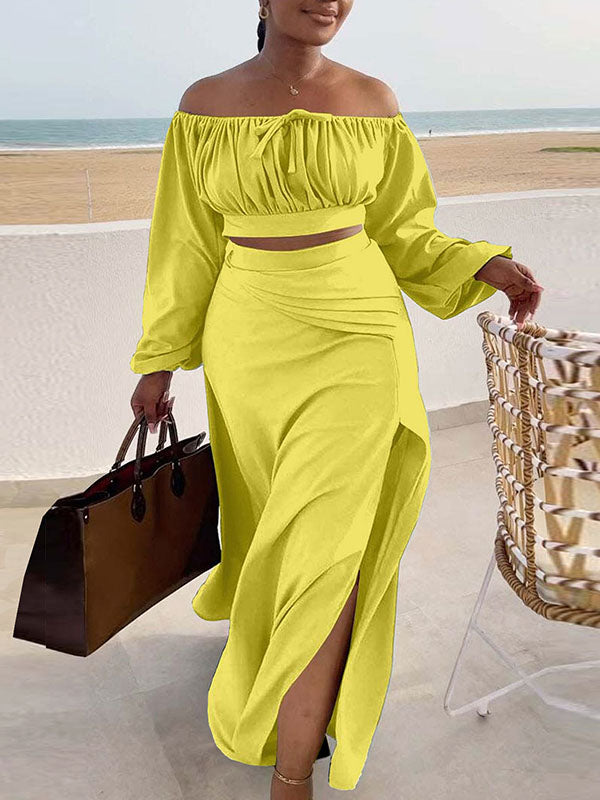 Off-Shoulder Crop Top & Slit Skirt Set Ins Street