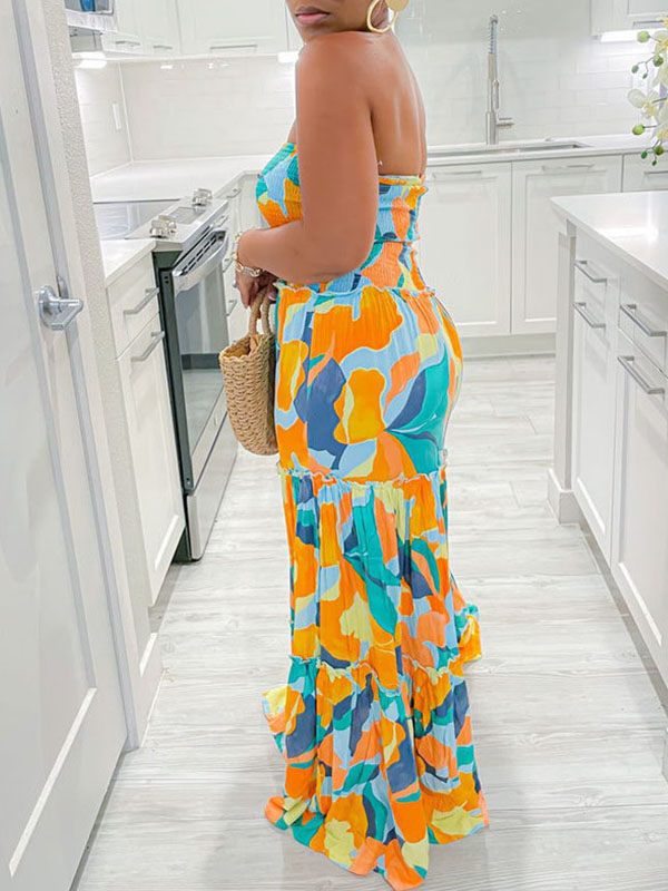 Printed Strapless Maxi Dress Ins Street