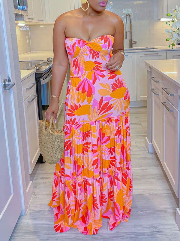 Printed Strapless Maxi Dress Ins Street