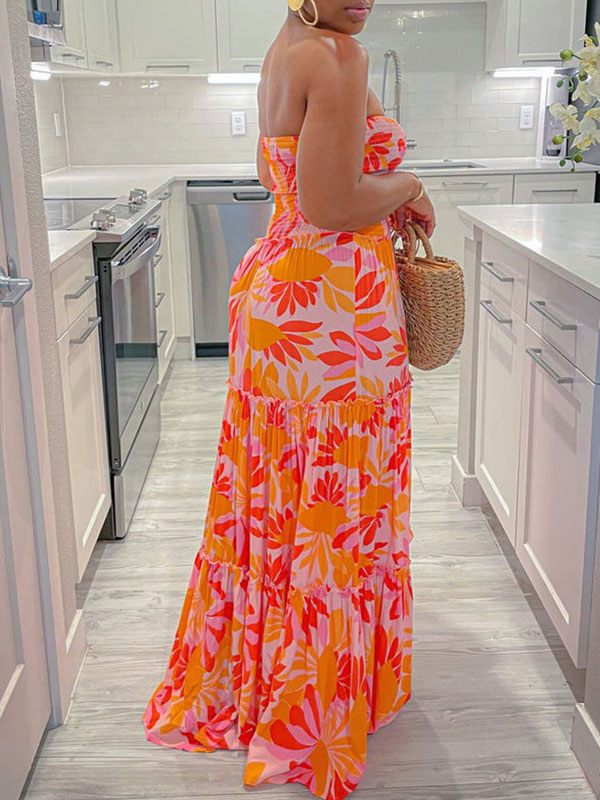 Printed Strapless Maxi Dress Ins Street